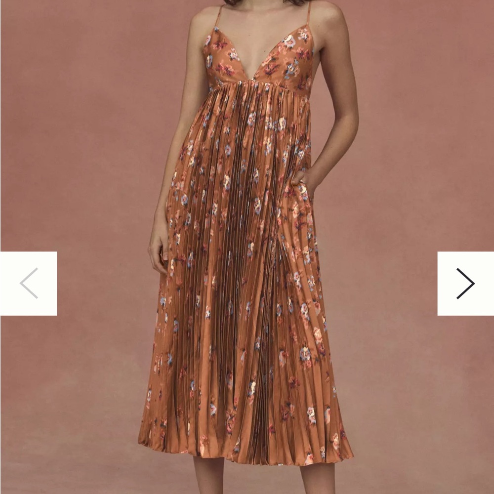 BHLDN Maya Pleated V-Neck Midi Dress